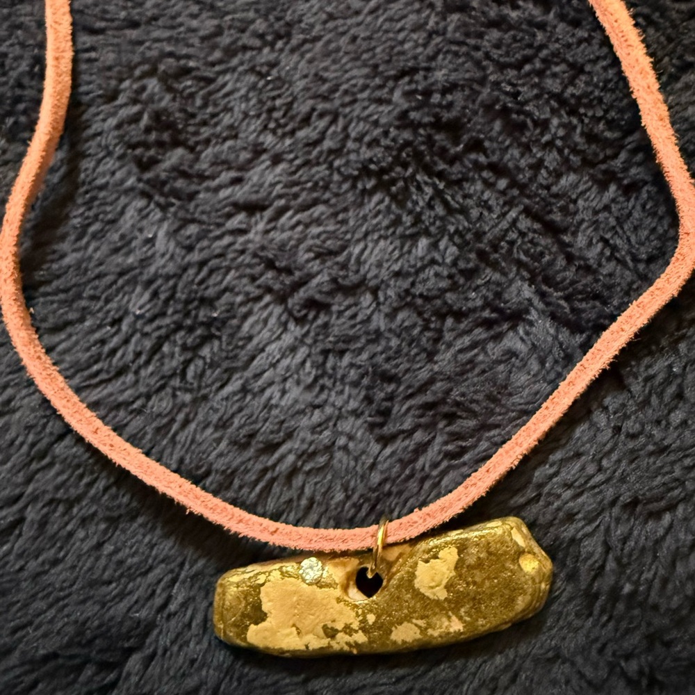 Handmade by Me📿 Natural stone pendant with tiny rhinestone on pink leather cord